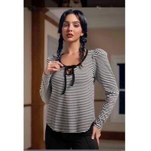 NWT Modcloth Vintage Vignette Puff Long Sleeve Tee Stripe Size Large